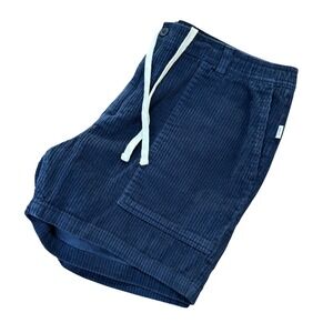 Onia Mens Corduroy Shorts Navy Blue Cotton Elastic Waist Patch Pockets XL